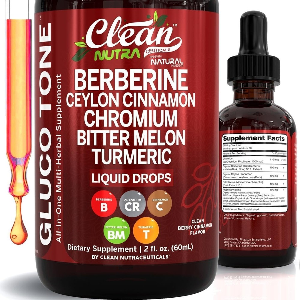 Clean Nutra Berberine & Ceylon Cinnamon Liquid Drops for Metabolism Support