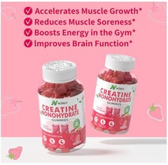 Creatine Monohydrate Gummies 5000mg for Men & Women – 90ct Strawberry Gummies