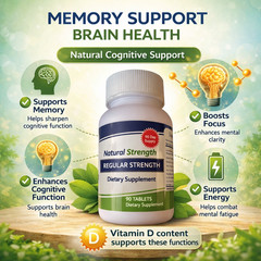 Natural Regular Strength Memory Support Brain Health Supplement 90 Tabs 01/27