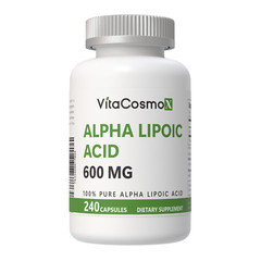 VitaCosmoX Alpha Lipoic Acid (ALA) 600mg Per Serv 240 Vegetable Caps Antioxidant