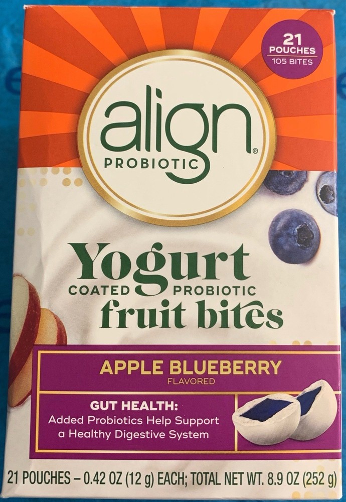 Align Yogurt Coated Probiotic Fruit Bites Apple Blueberry 21 Pouches 252g New