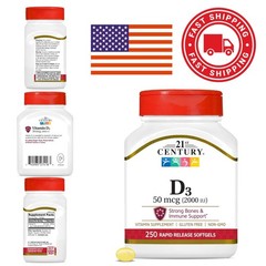 Unflavored D3 2000 IU Softgels 250 Count No Preservatives or Additives