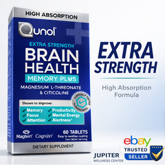 Qunol Extra Strength Brain Health Memory Plus Supplement, 60 Tablets Exp 6/2027