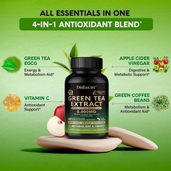 Green Tea Extract Capsules Coffee Beans Acv 8000mg Metabolism Energy 120 Pills