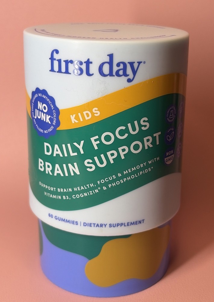 First Day Kids Daily Focus Brain Support~60 Gummies~Brain Health/Memory~Ages 4+
