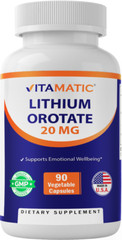 Vitamatic Lithium Orotate 20mg, 90 Capsules – Veggie Caps, Non-GMO, Gluten Free