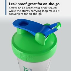 28-Ounce Classic Shaker Bottle with Loop, Clear/Green – Perfect for Protein Mixi