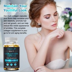 Multi Collagen Capsules Types I,II,III,V,X with Glutathione for Skin,Hair,Nails