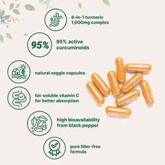 Pure Turmeric Curcuminoids Supplement 1000mg 95% 120 Curcumin Veggie Caps