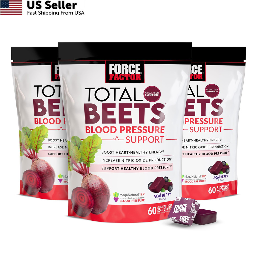 Force Factor Total Beets Blood Pressure 60 Count (Pack of 3), White Packaging