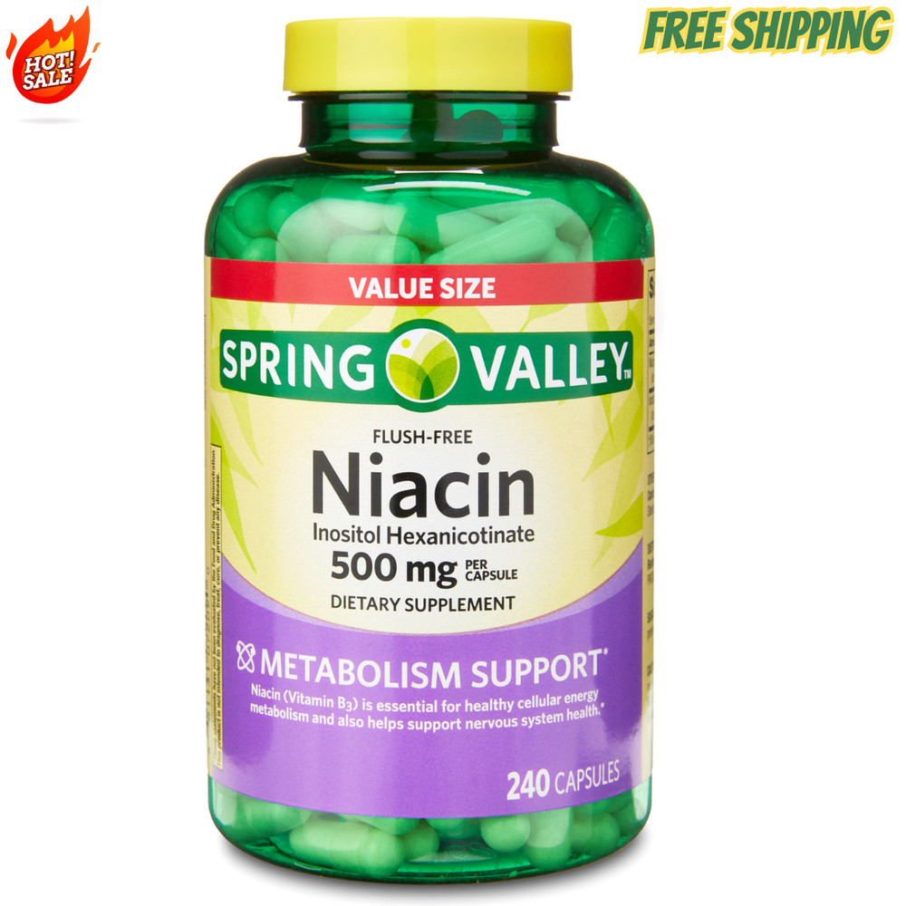 Spring Valley Niacin Metabolism Support Dietary Supplement Capsules, 500 mg, 240