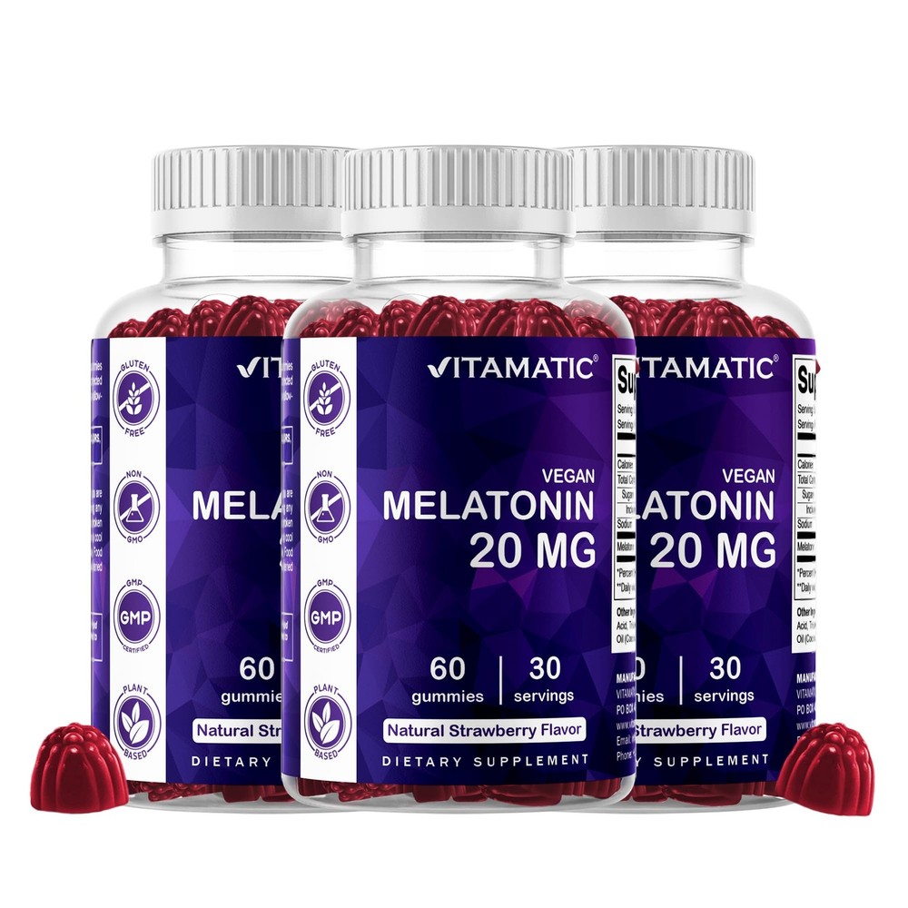 Vitamatic Melatonin 20 mg Gummies for Adults, 3, Pack, 60 Count (Pack of 3)