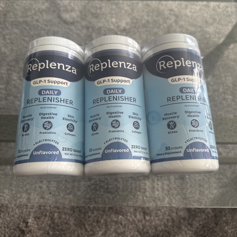Replenza GLP-1 Support Daily Replenisher Powder Unflavored 3 pack Best by 9/2026