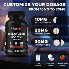 Melatonin 20mg 240 Fast Dissolve Tablets Natural Berry Flavor Non-GMO Drug-Free