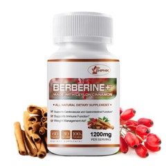 ZHPHK Premium Berberine HCL 1400mg Plus Organic Ceylon Cinnamon 60 Caps