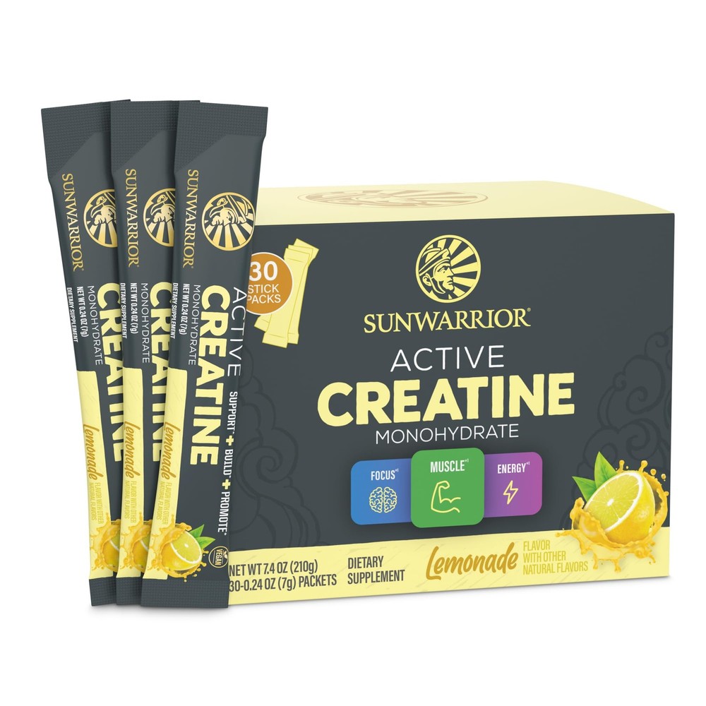 Sunwarrior Lemonade Active Creatine Stick Pack 30ct, 0.24 Ounce (Pack of 30)