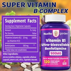 Vitamin B-1 Thiamine 500 mg, 60 Day Supply Dietary Supplement, Easy-to-Swallow