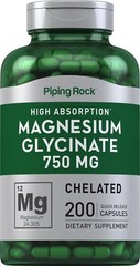 Magnesium Glycinate Capsules | 750mg | 200 Count | by Piping Rock