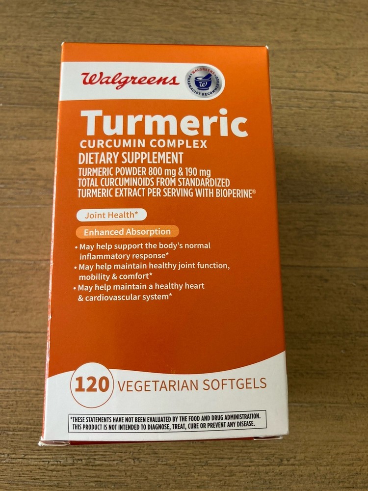 New Walgreens Turmeric Curcumin Complex 120 Vegeterian Softgels Exp: 12-2025 NEW