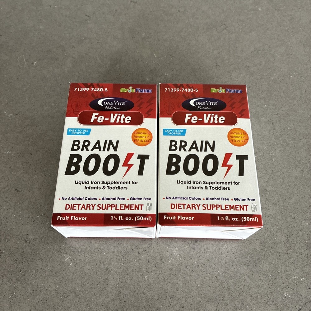 2 Pk FE-VITE Brain Boost IRON DROPS 50ml ea For Infants & Toddlers | Exp 01/26
