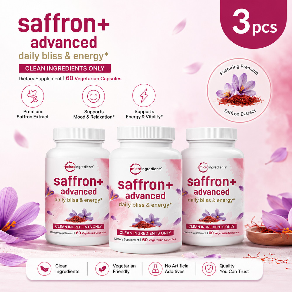 Micro Ingredients Saffron Extract 3 Pack Mood Relaxation & Vitality Supplement P
