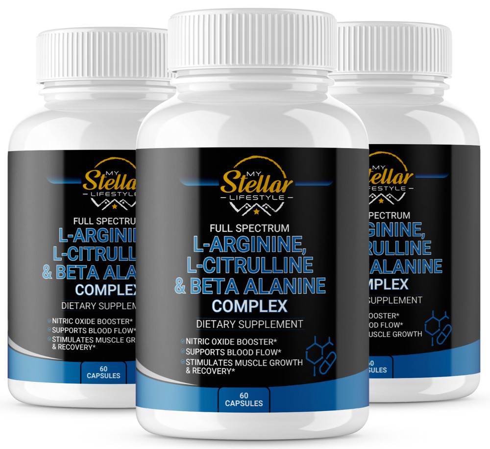 3 Bottles Full Spectrum L-Arginine L-Citrulline & Beta Alanine – 60 Capsules x3