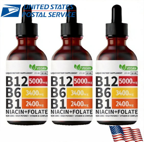 3pack NUSAVA Vitamin B12 and B6 Liquid Drops B12 Sublingual Vitamin B Complex B1
