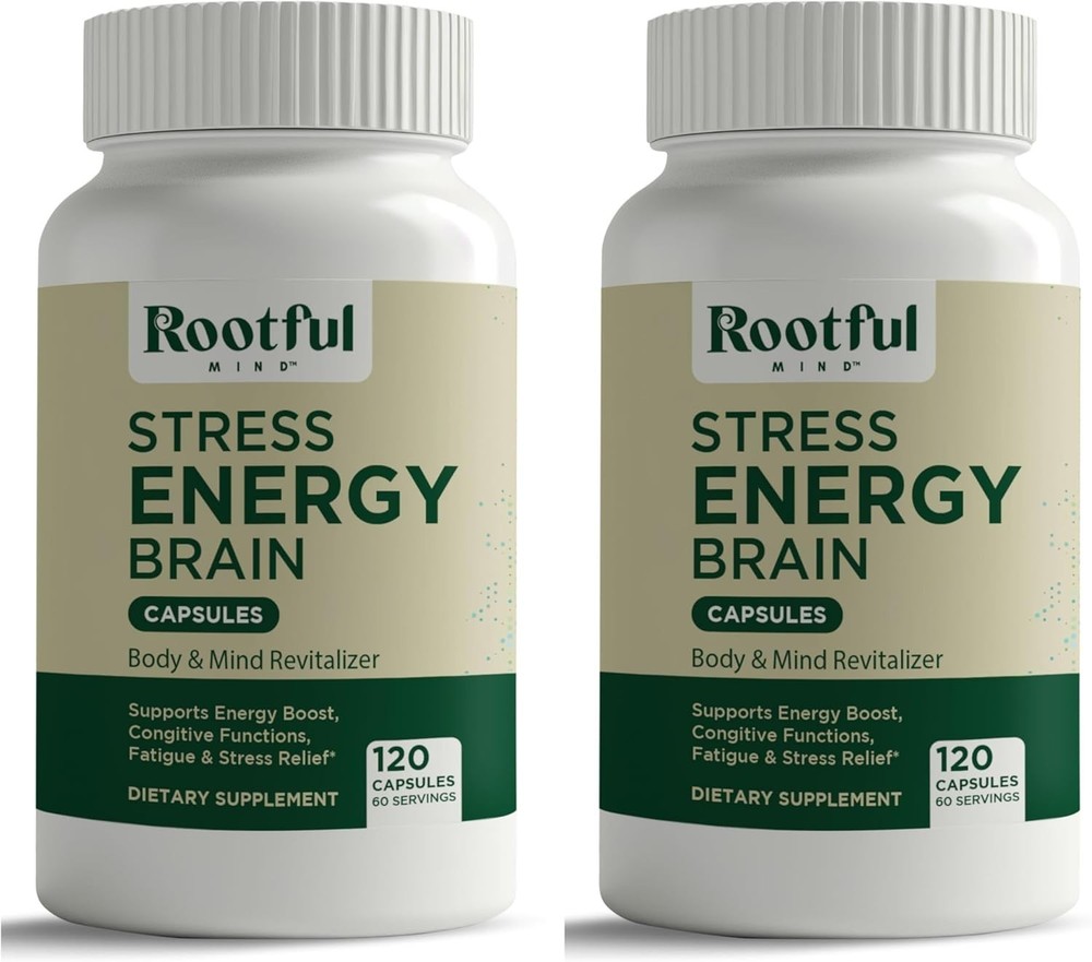 2-Pack Rootful Mind Stress Energy Brain, 240 Adrenal Support Supplements EXP6/27