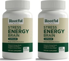 2-Pack Rootful Mind Stress Energy Brain, 240 Adrenal Support Supplements EXP6/27