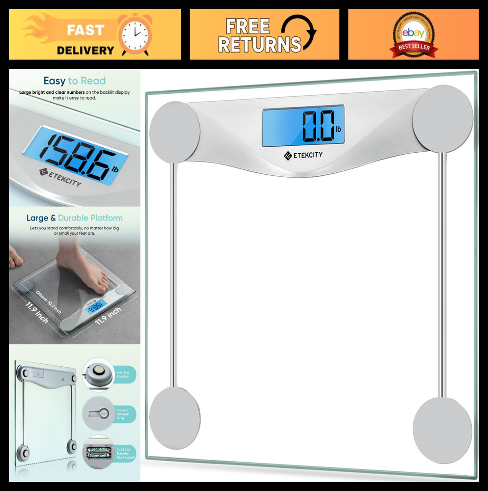 Digital Body Weight Scale – Large Blue LCD, High Precision, Tempered Glass, 400