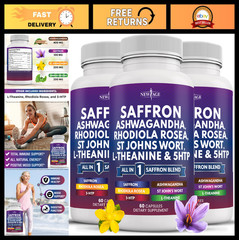 Saffron Supplements with Ashwagandha, L-Theanine, Ginkgo Biloba & 5-HTP – 180 Co