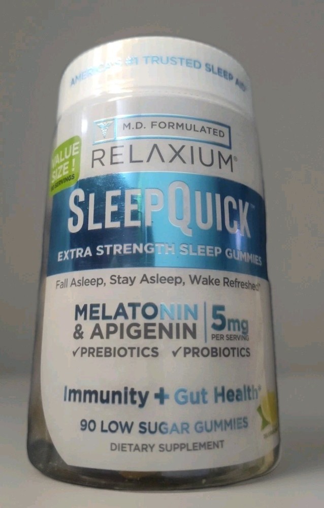 90 COUNT SleepQuick EXTRA STRENGTH 5 mg Low Sugar Gummies, Delicious Lemon 8/26