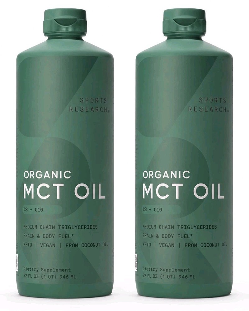 X2 – 32 Oz = 64 Oz MCT Oil Organic Coconuts C8 + C10 Sports Research Exp 2028