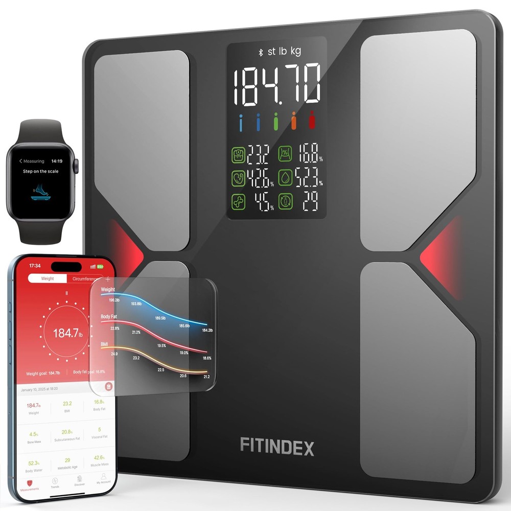 FITINDEX Smart Scale with BMI, Body Fat, Muscle Mass, Scale for Body Weight a…