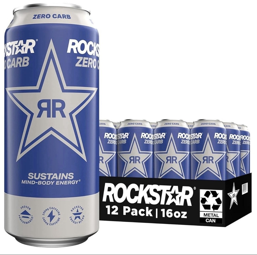 Rockstar Zero Carb 16oz 12 pack Energy Drinks HARD TO FIND- SECURE FREE SHIPPING