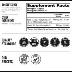 L Methylfolate 7.5Mg plus Methyl B12 – Active 5-MTHF Form, MTHFR Supplement – Bl