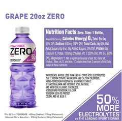 POWERADE Electrolyte Enhanced Zero Sugar Grape Sports Drink, 20 Ounce (Pack of 8