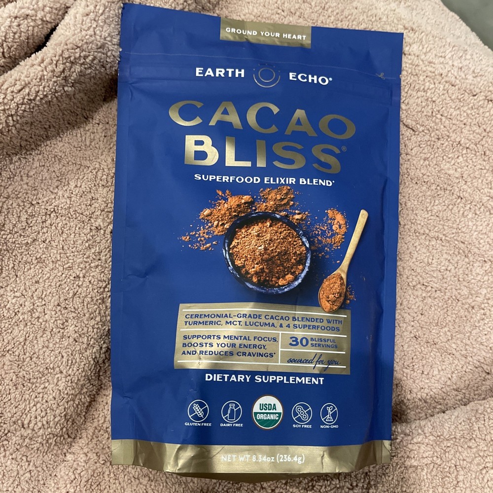 Earth Echo Cacao Bliss Superfood Elixir Blend 8.3oz Organic 30 Serving Exp 07/27