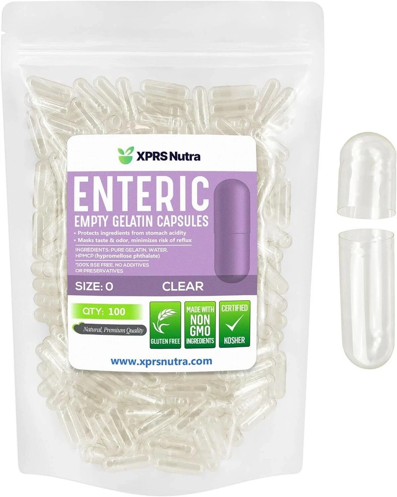 Size 0 Clear Enteric Empty Gelatin Pill Caps Capsules Delayed GelCaps