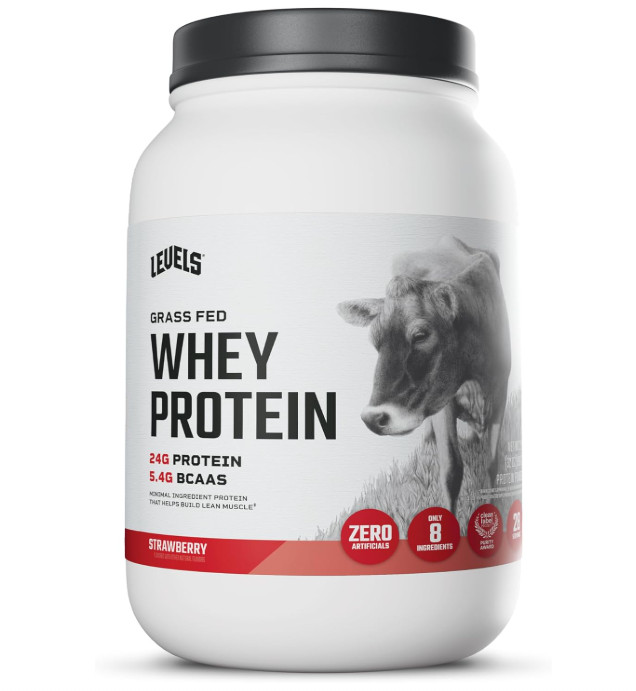 Levels Grass-Fed Whey Protein Powder, Strawberry, 2 lb, 24g Protein
