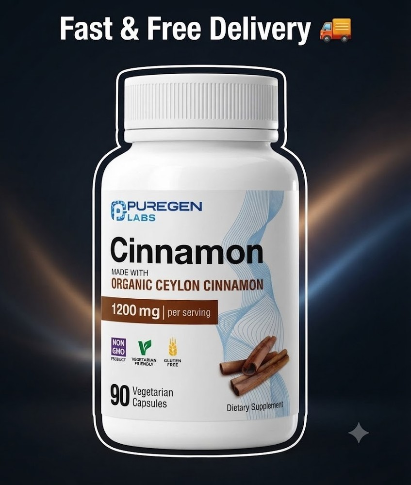Puregen Labs Organic Cinnamon (Ceylon Cinnamon) 1,200mg per Serving 90 Veggie Ca