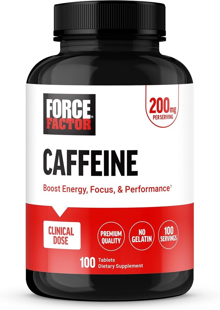 Force Factor Caffeine Pills 200mg, Boost Energy, Focus, 100 Count (Pack of 1)