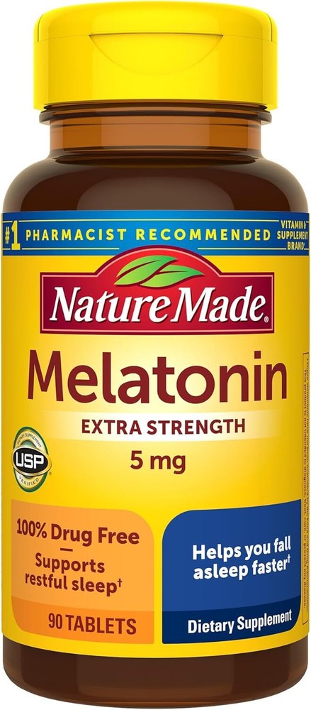 Nature Made Melatonin 5mg Extra Strength Tablets, 100% 90 Count (Pack of 1)