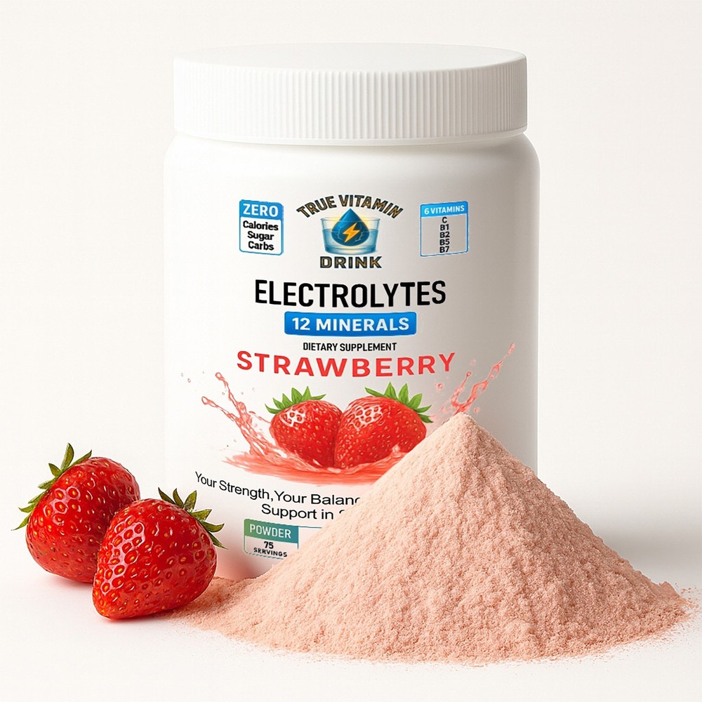 Electrolyte Complex Hydration Powder | 6 Vitamins + 12 Minerals | Strawberry