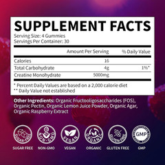 Premium Creatine Monohydrate Gummies 5000mg 120ct Sugar Free Vegan Strawberry