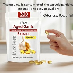 300 Softgels, 3X Elare Aged Garlic Extract, 7500mg Odorless | Heart & Immune