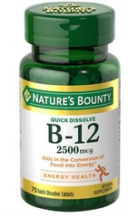 Nature’s Bounty Vitamin B12 2500mcg Energy Support Cherry 75 Quick Dissolve Tabs