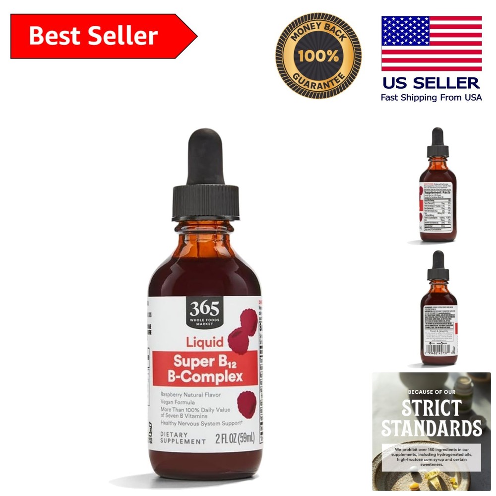 B-Complex Liquid with Raspberry Flavor for Daily Energy – 2 Fl Oz