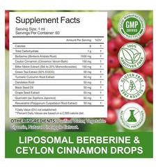Berberine Supplement Liquid 60ml, Berberine with Ceylon Cinnamon 1500mg