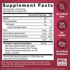 Force Factor Total Beets Soft Chews with Beetroot, Nitrates, L-Citrulline, Grape
